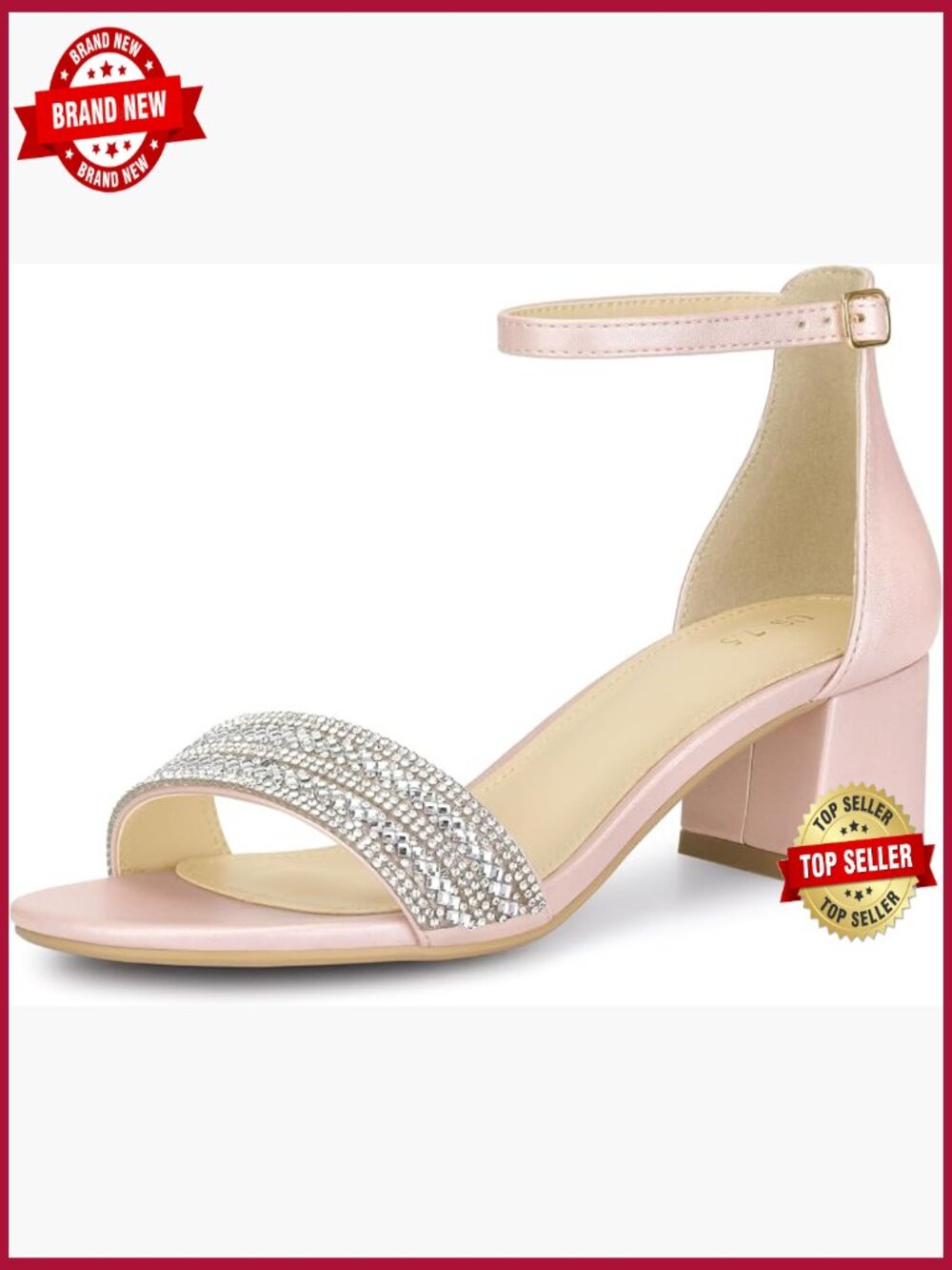Sparkly Rhinestone Ankle Strap Chunky Heel Sandals